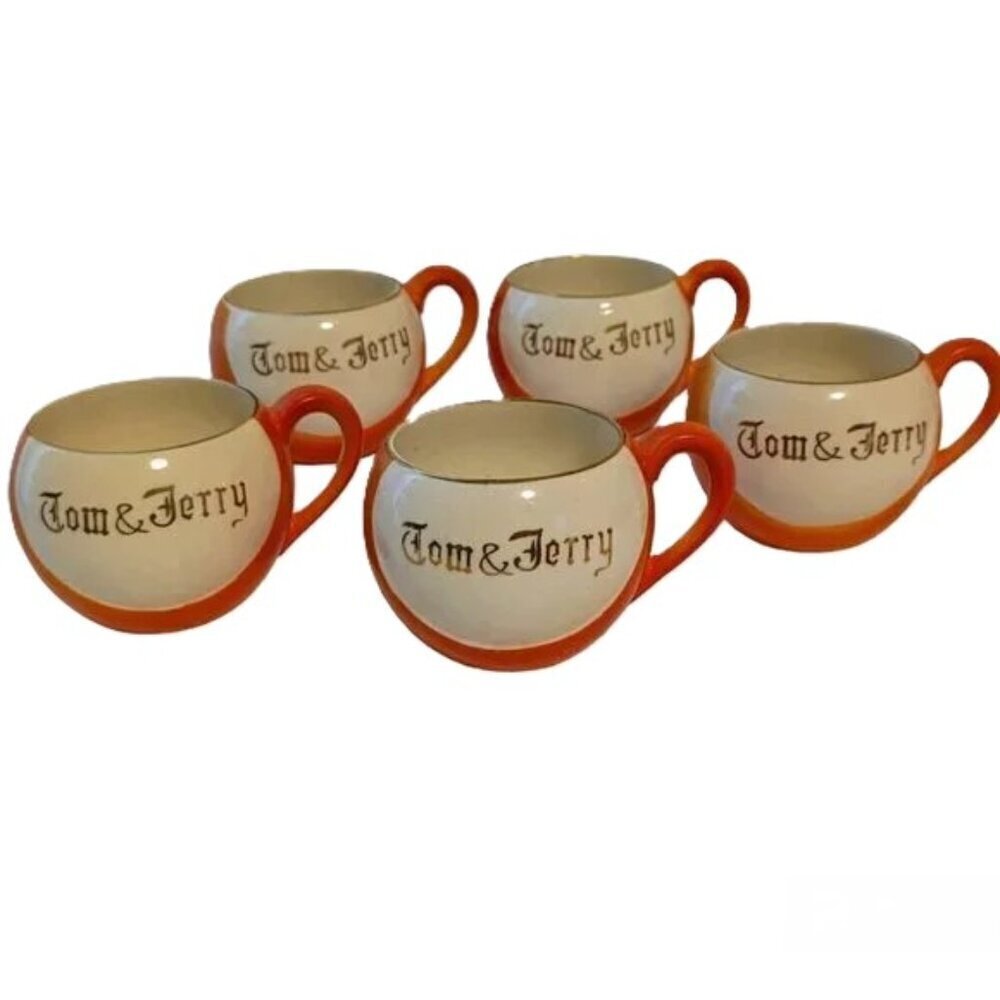 Tom & Jerry Tea Coffee Cup Occupied Japan Vintage Shofu Set of 5 Gold Rim